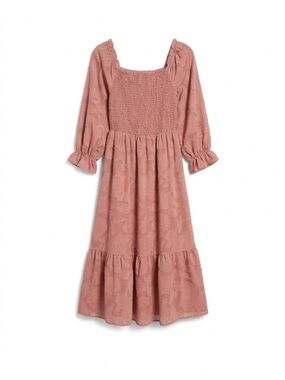 Stunning Rose-Gold Smocked Midi Dress - Size 14
